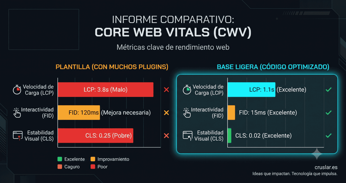 Impacto de una plantilla web recargada en los Core Web Vitals y el SEO